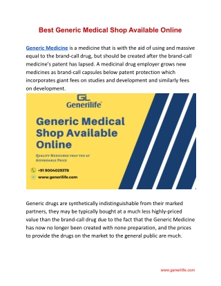 Best Generic Medical Shop Available Online