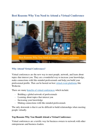 Reasons Why You Need to Attend a Virtual Conference
