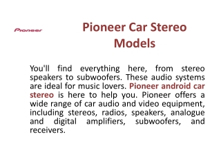 Pioneer Car Stereo Models