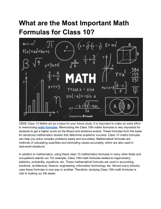 What are the Most Important Math Formulas for Class 10