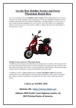 Best Mobility Scooter and Power Wheelchair Rental in CA