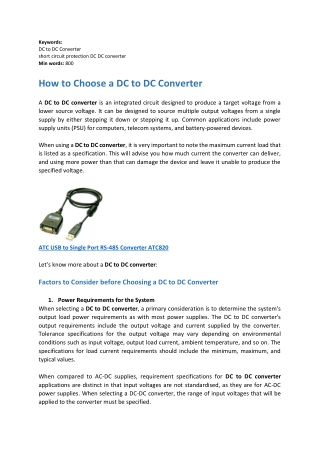 How to Choose a DC to DC Converter