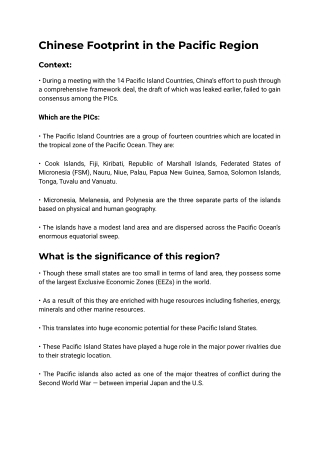 Chinese Footprint in the Pacific Region