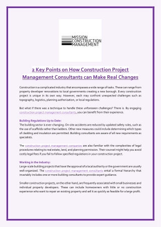 2 Key Points on How Construction Project Management Consultants can Make Real Ch