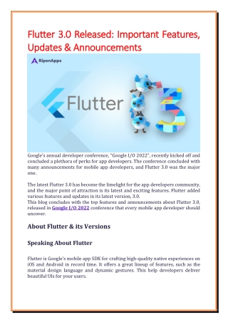 Flutter 3.0 Released Important Features, Updates & Announcements