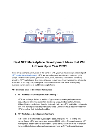 Best NFT Marketplace Development Ideas that Will Lift You Up in Year 2022!