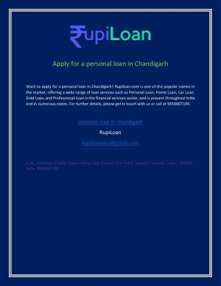 Apply for a personal loan in Chandigarh