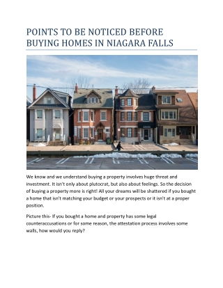 POINTS TO BE NOTICED BEFORE BUYING HOMES IN NIAGARA FALLS