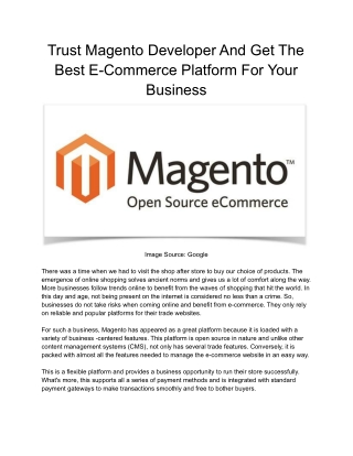 Trust Magento Developer And Get The Best E-Commerce Platform For Your Business