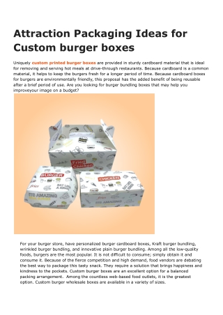 Attraction Packaging Ideas for Custom burger boxes