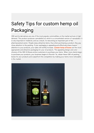 Safety Tips for custom hemp oil Packaging