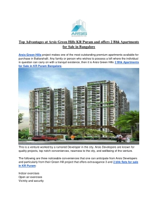 Top Advantages at Arsis Green Hills KR Puram and offers 2 Bhk Apartments for Sale in Bangalore (1)