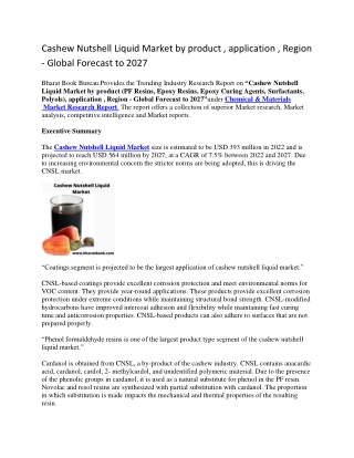 Cashew Nutshell Liquid Market by product , application , Region - Global Forecast to 2027