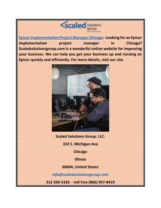 Epicor Implementation Project Manager Chicago | Scaledsolutionsgroup.com
