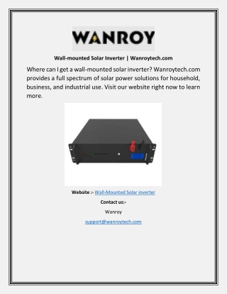 Wall-mounted Solar Inverter  Wanroytechcom
