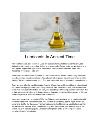 Lubricants In Ancient Time