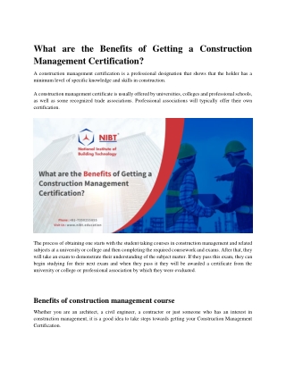 What are the Benefits of Getting a Construction Management Certification