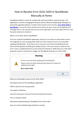 How to Resolve Error OLSU 1024 in QuickBooks Manually at Home