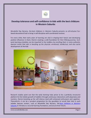 Develop tolerance and self-confidence in kids with the best childcare in Western