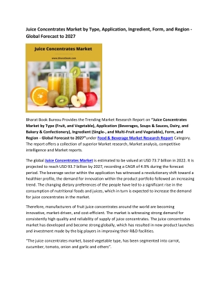 Global Juice Concentrates Market Research Report 2022-2027