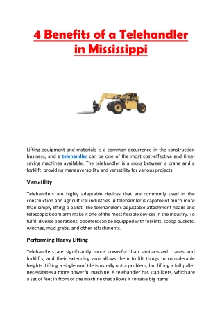 4 Benefits of a Telehandler in Mississippi