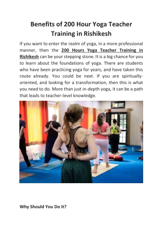 Benefits of 200 Hour Yoga Teacher Training in Rishikesh, India