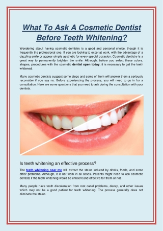 What To Ask A Cosmetic Dentist Before Teeth Whitening