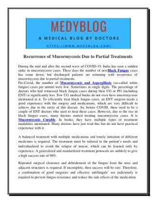 Recurrence of Mucormycosis Due to Partial Treatments