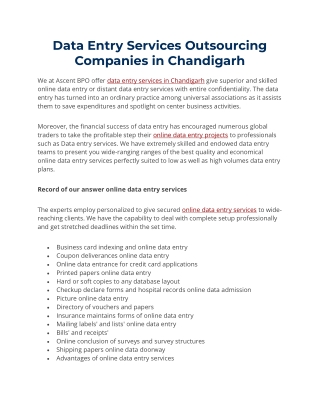 Data Entry Services Outsourcing Companies in Chandigarh