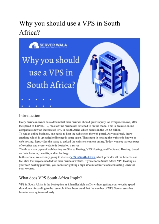 Why you should use a VPS in South Africa?
