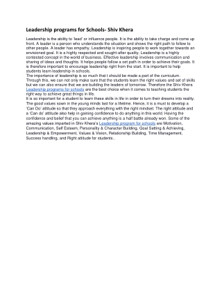 Leadership programs for Schools- Shiv Khera