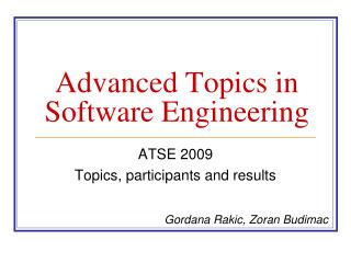 Advanced T opic s in Software E ngineering