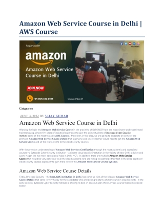 Amazon Web Service Course in Delhi AWS Course