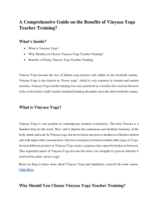 A Comprehensive Guide on the Benefits of Vinyasa Yoga Teacher Training?