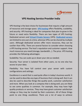 VPS Hosting Service Provider India