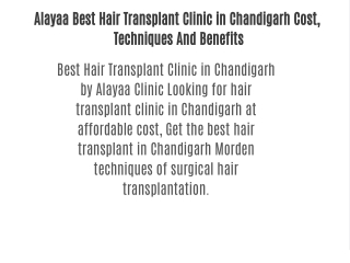 Alayaa Best Hair Transplant Clinic in Chandigarh Cost, Techniques And Benefits