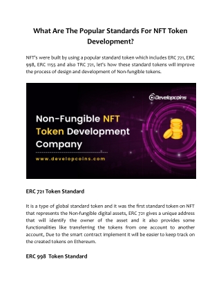 What Are The Popular Standards For NFT Token Development