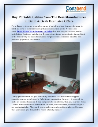Porta Cabin Manufacturer in Delhi