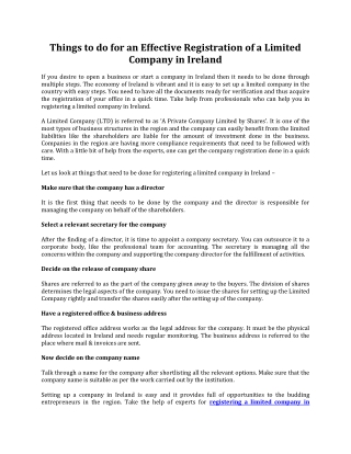 Things to do for an Effective Registration of a Limited Company in Ireland