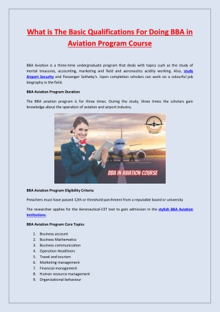 What is The Basic Qualifications For Doing BBA in Aviation Program Course