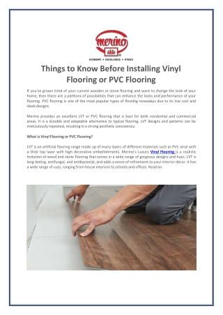 Things to Know Before Installing Vinyl Flooring or PVC Flooring