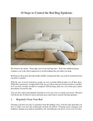 10 Steps to Control the Bed Bug Epidemic
