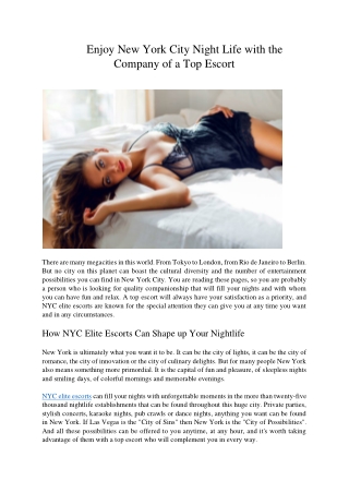 Enjoy New York City Night Life with the Company of a Top Escort