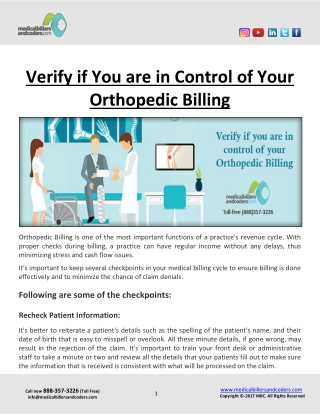 Verify if You are in Control of Your Orthopedic Billing