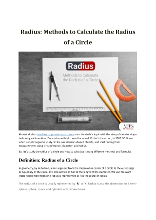 Radius Methods to Calculate the Radius of a Circle