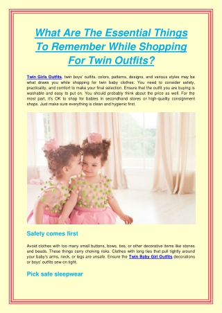 What Are The Essential Things To Remember While Shopping For Twin Outfits