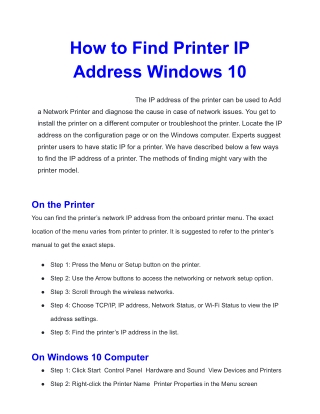 How to Find Printer IP Address Windows 10 | Install Solutions