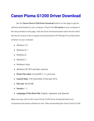 Canon Pixma G1200 Driver Download | Easy steps for install, setup