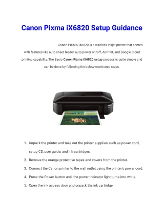 Canon Pixma iX6820 Setup | Driver Download and Wireless Guide