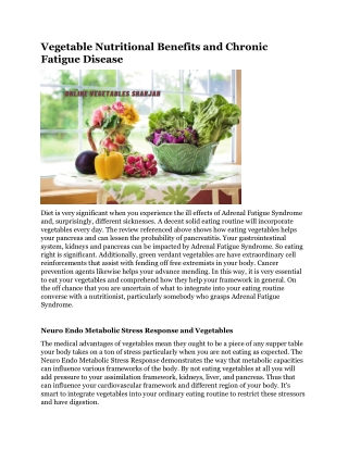 Vegetable Nutritional Benefits and Chronic Fatigue Disease